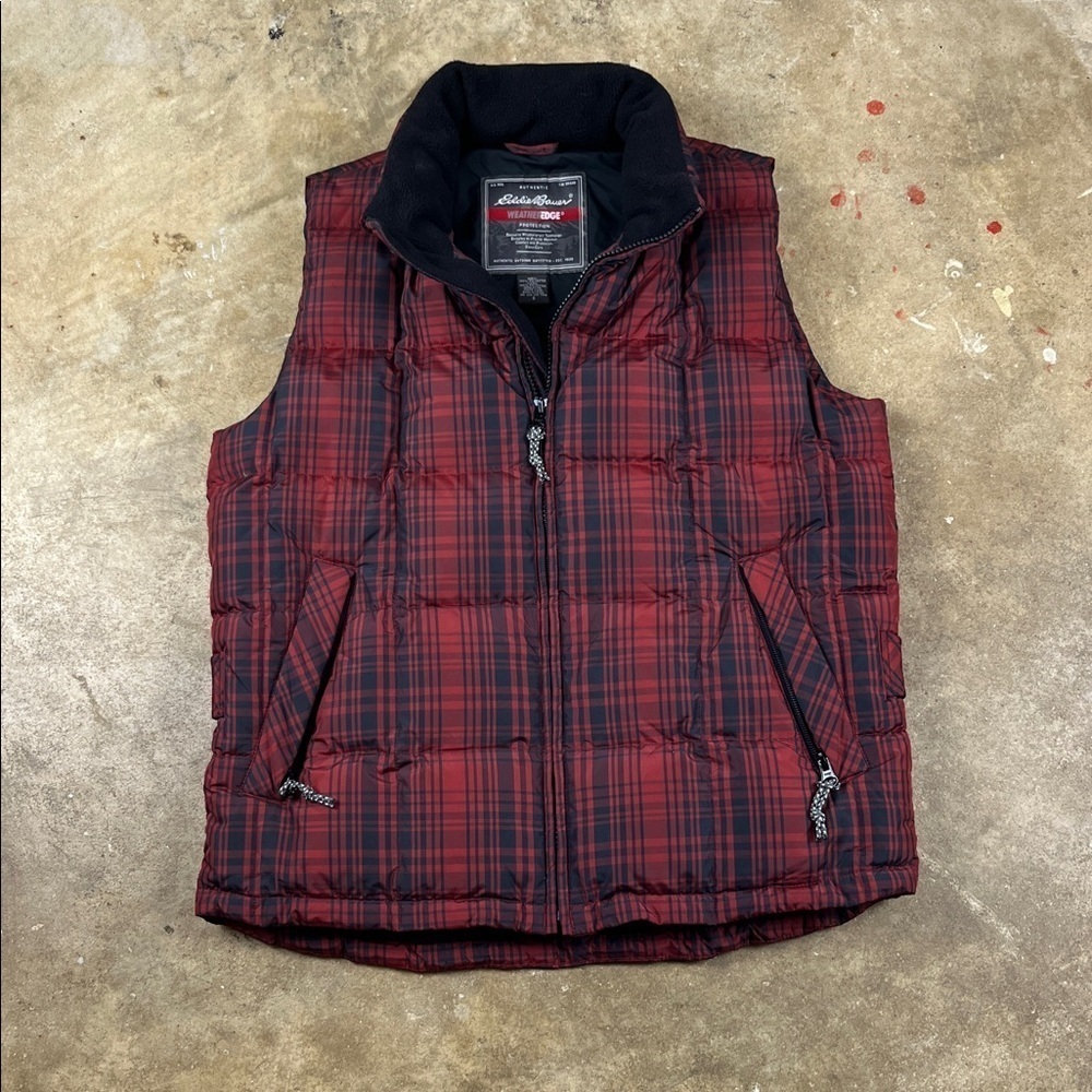 Eddie Bauer Red and Black Plaid Puffer Vest
Size: Small